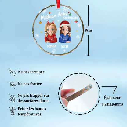 Décoration en verre personnalisée « Meilleures amies » – Décoration de Noël