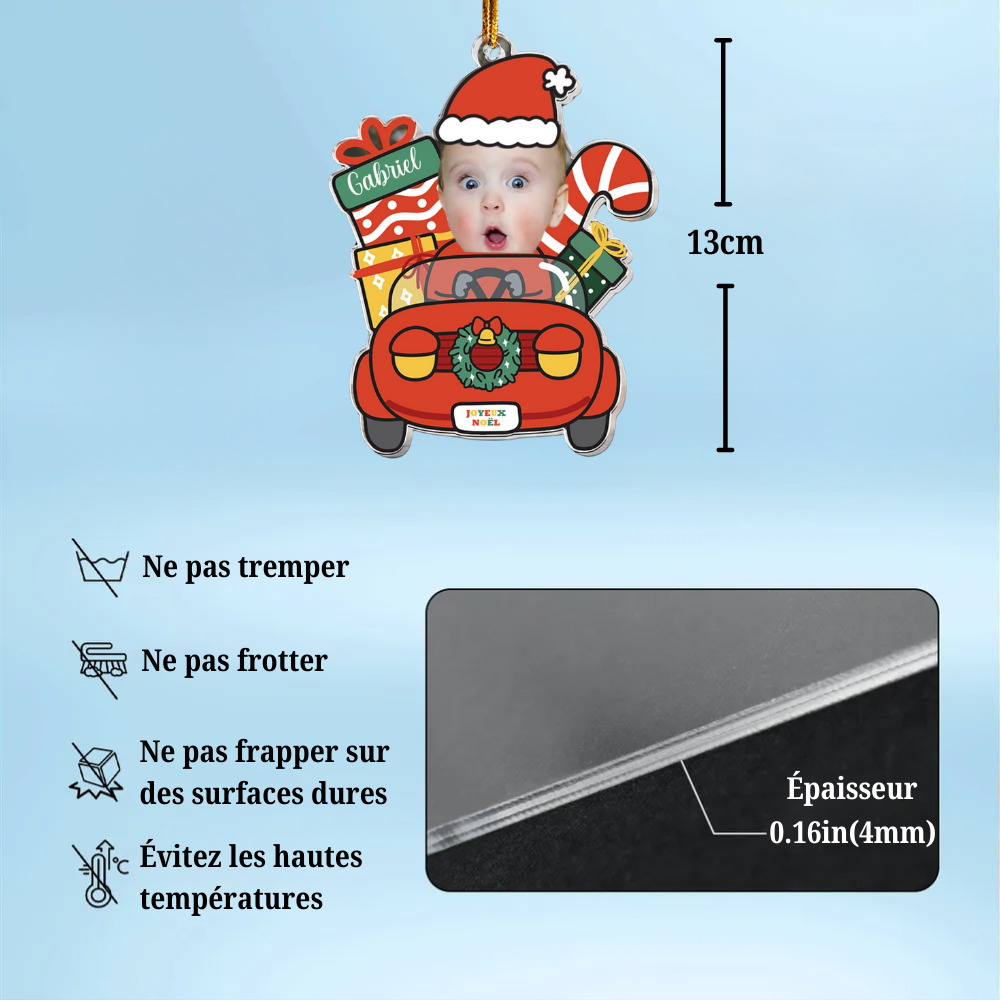 Cadeau de Noël pour bébé - Ornement photo en acrylique