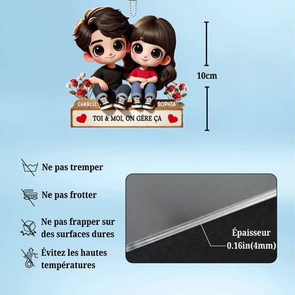 Pendentif en acrylique personnalisé avec illustration cartoon – Cadeau pour couple