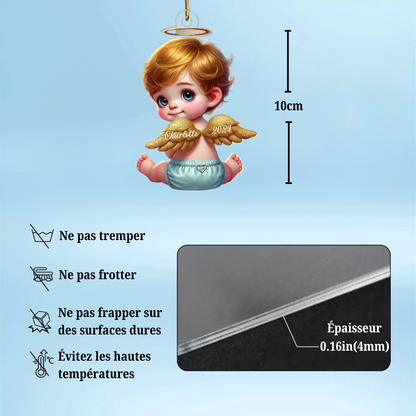 Ange pendentif acrylique pour bébé avec nom