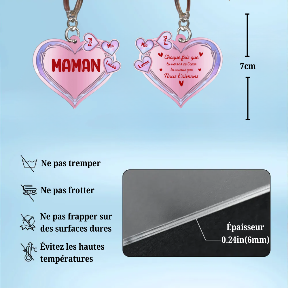 Porte-clés Coeurs-Conception double face-2-11 noms