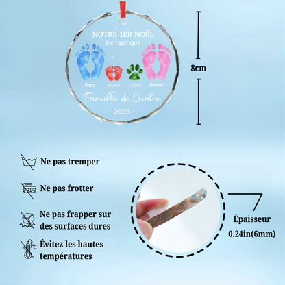 Décoration en verre personnalisée « Notre premier Noël en famille à trois » Ornement de Noël