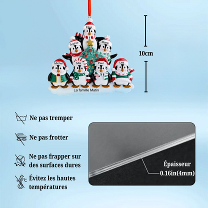 Famille de pingouins d'hiver Décoration de Noël personnalisée avec 2- 9 noms