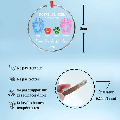 Décoration en verre personnalisée « Notre premier Noël en famille à trois » Ornement de Noël