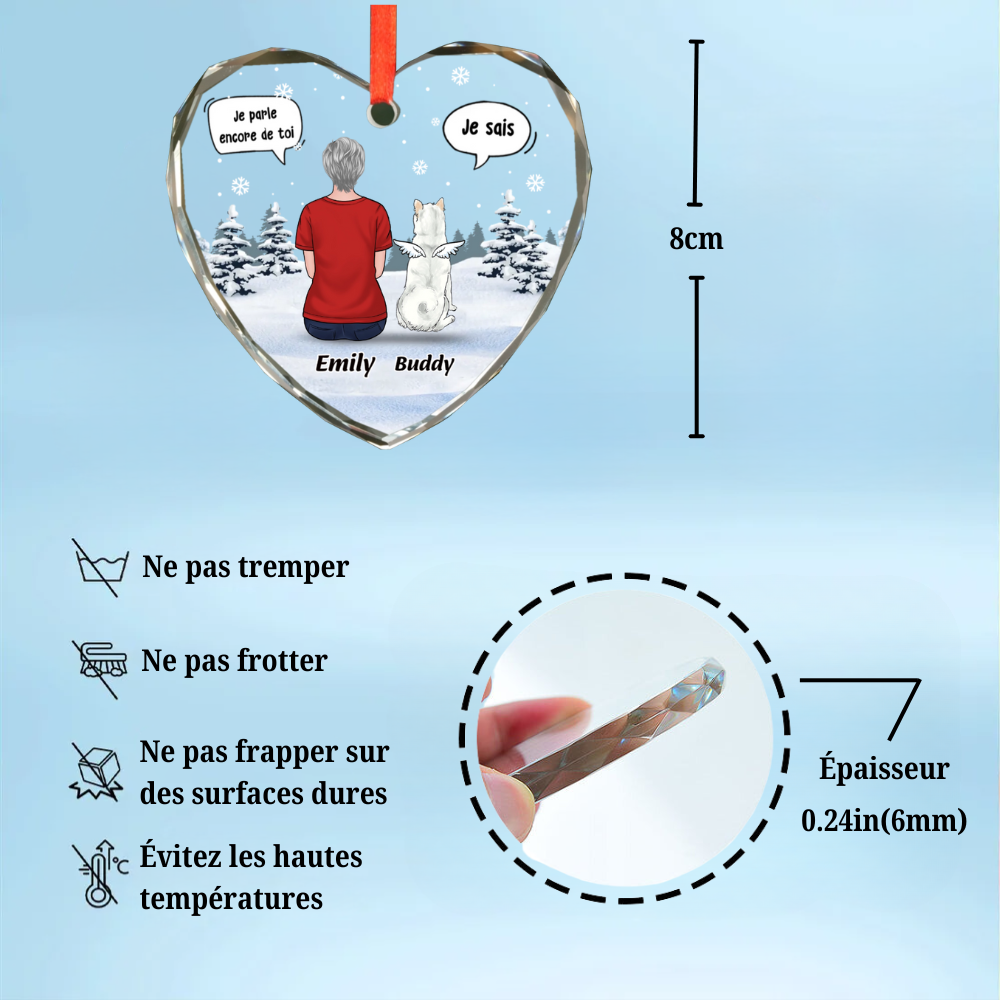Pendentif en verre personnalisé Orement de Noël avec chien et chat Cadeau de condoléances pour animaux de compagnie