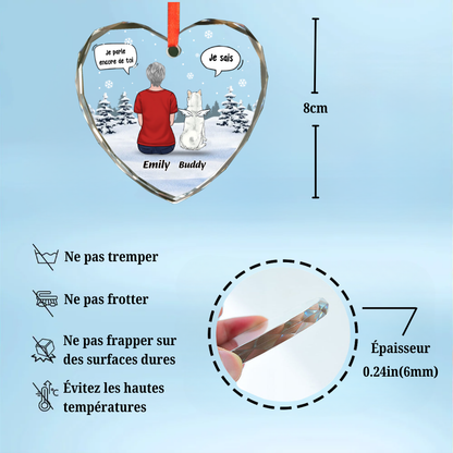 Pendentif en verre personnalisé Orement de Noël avec chien et chat Cadeau de condoléances pour animaux de compagnie