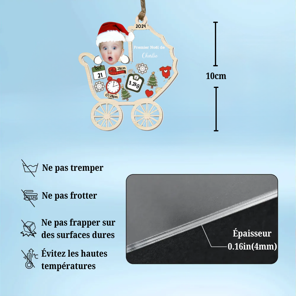 Ornement de Noël personnalisé « Premier Noël » en forme de landau