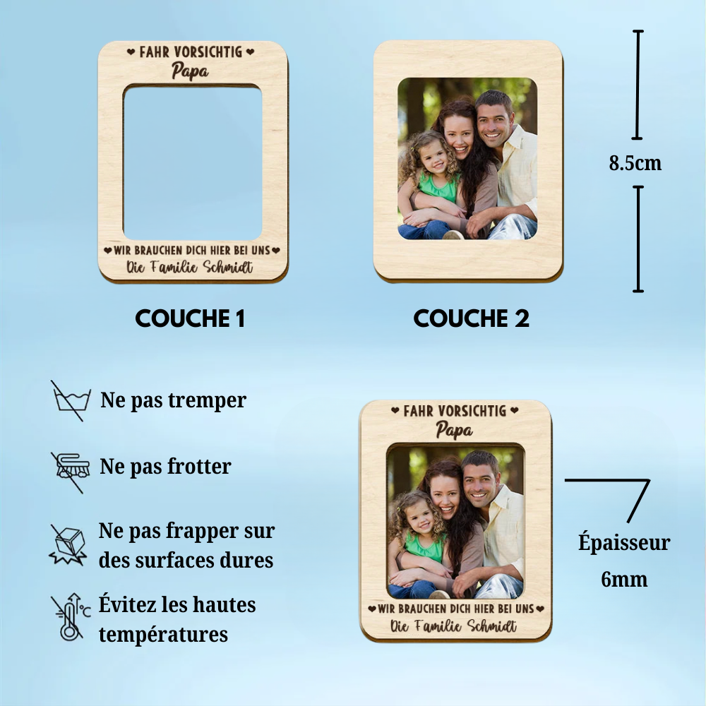 Clip pare-soleil "Conduis prudemment" avec photo - Cadeau personnalisé pour famille et couple