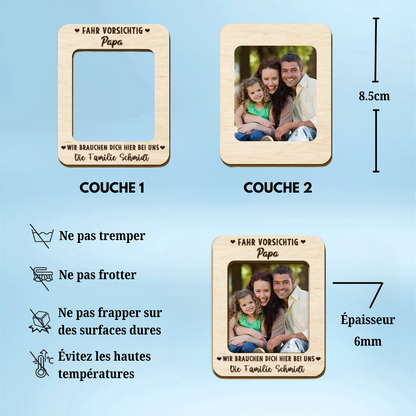 Clip pare-soleil "Conduis prudemment" avec photo - Cadeau personnalisé pour famille et couple