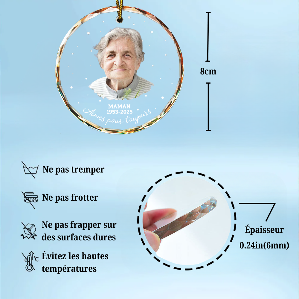 Orement en verre personnalisée avec photo – Décoration de Noël en souvenir d'un être cher