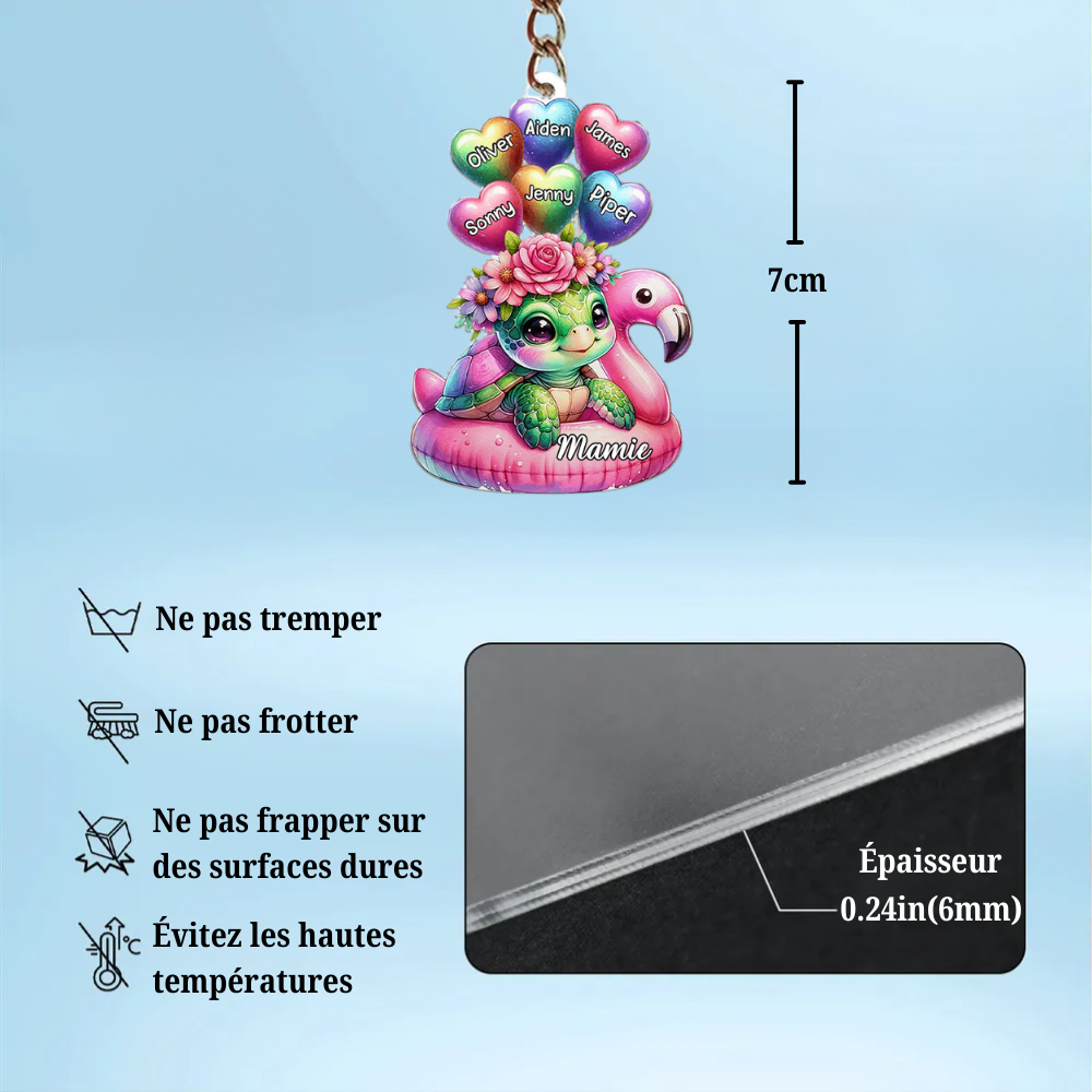 Porte-clés personnalisé – Tortues avec des ballons en forme de cœur