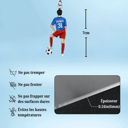 Porte-clés en acrylique personnalisé pour joueur de football et passionné de football