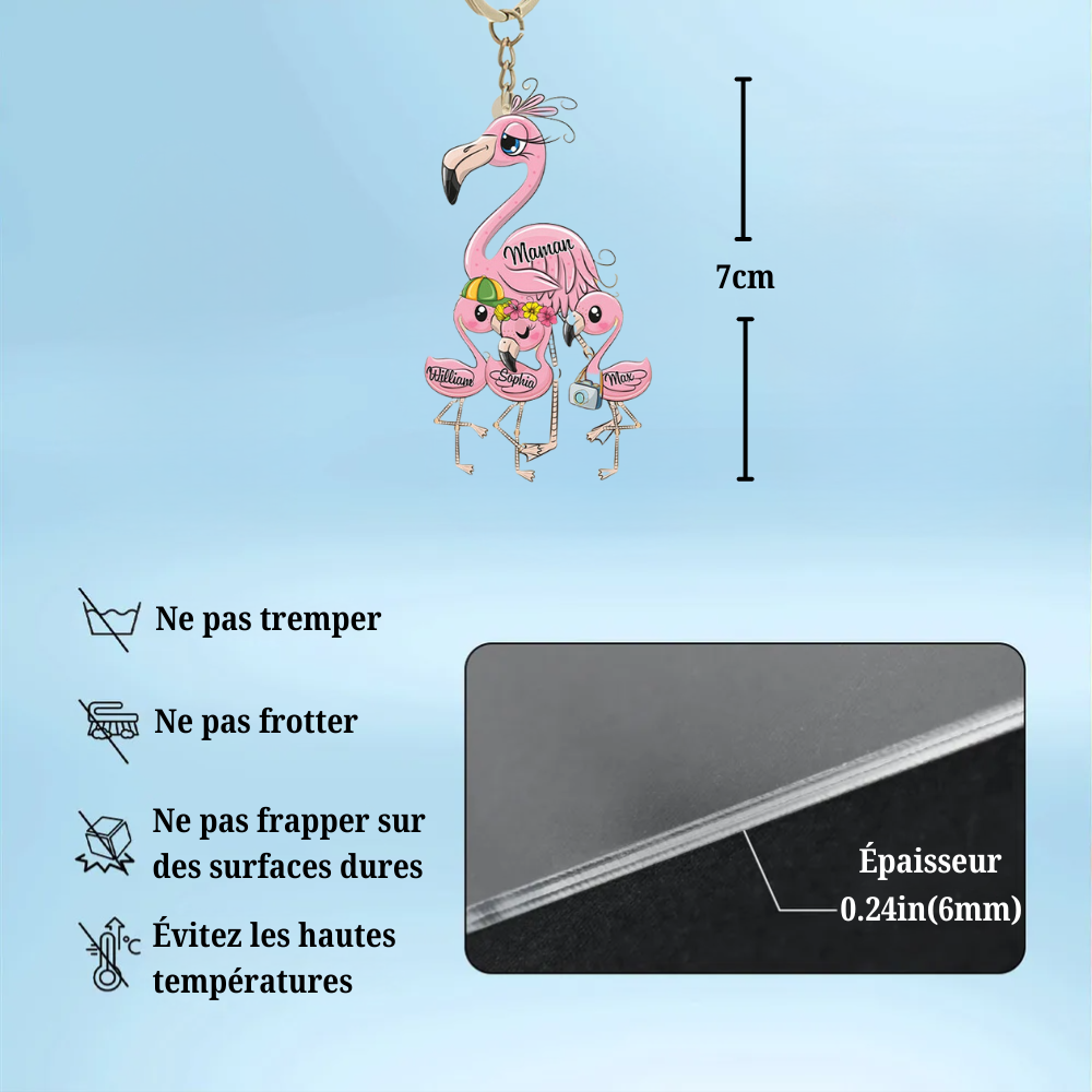 Porte-clés acrylique flamant rose pour maman et grand-mère