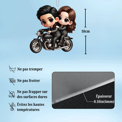 Couple sur moto – Pendentif en acrylique personnalisé, cadeau pour couple