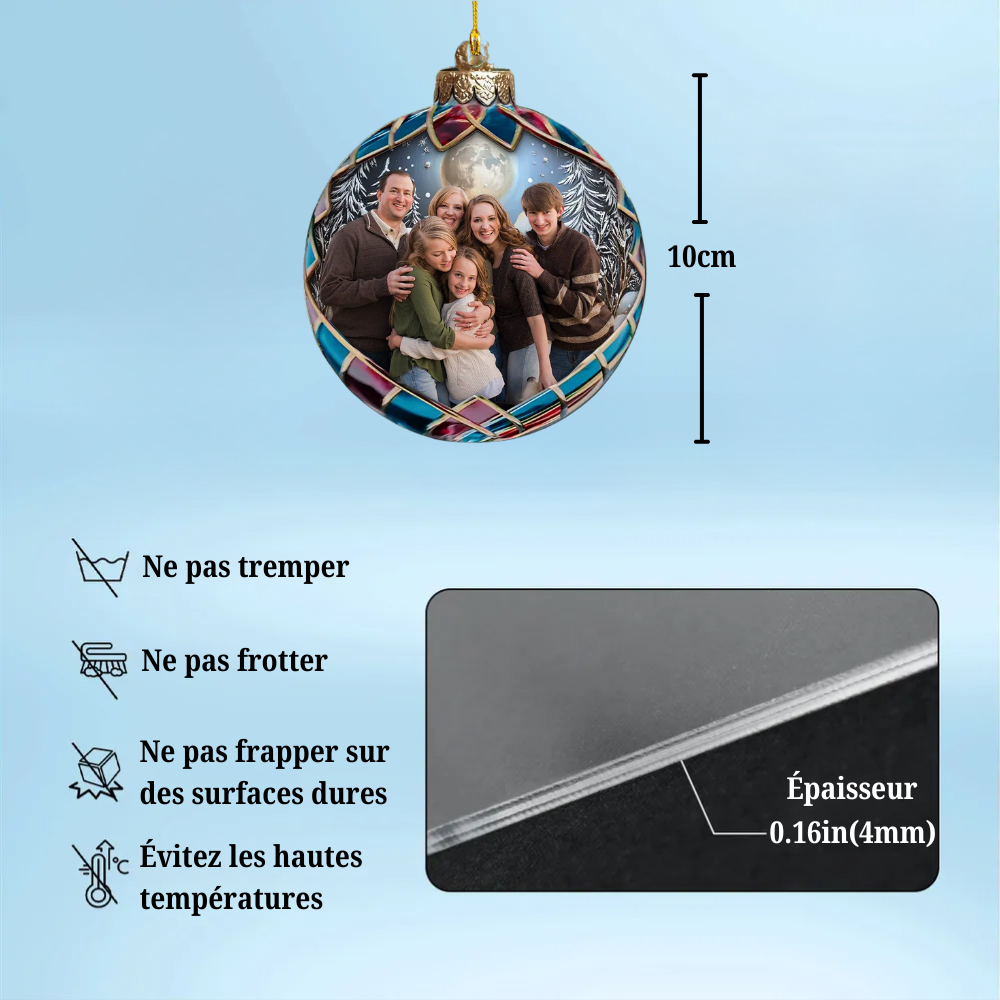 Boule de Noël personnalisée avec photo de famille - Ornement photo en acrylique personnalisé