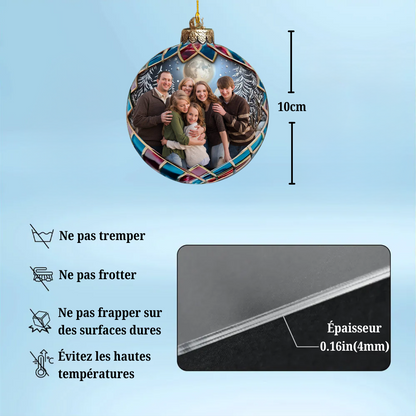 Boule de Noël personnalisée avec photo de famille - Ornement photo en acrylique personnalisé
