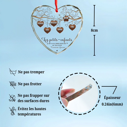 Arbre généalogique avec noms et texte Pendentif en verre personnalisé Ornement  de Noël