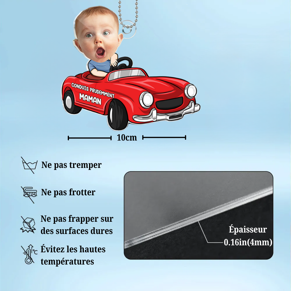 Ornement photo en acrylique "Conduis prudemment" – Cadeau pour papa et maman