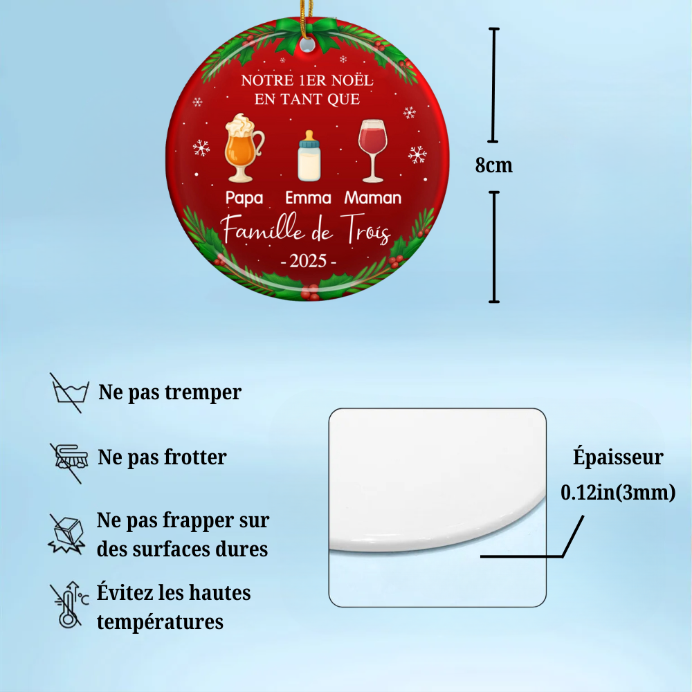 Orement personnalisée en céramique « Notre 1er Noël en famille à... » Décoration pour sapin de Noël