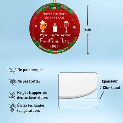 Orement personnalisée en céramique « Notre 1er Noël en famille à... » Décoration pour sapin de Noël
