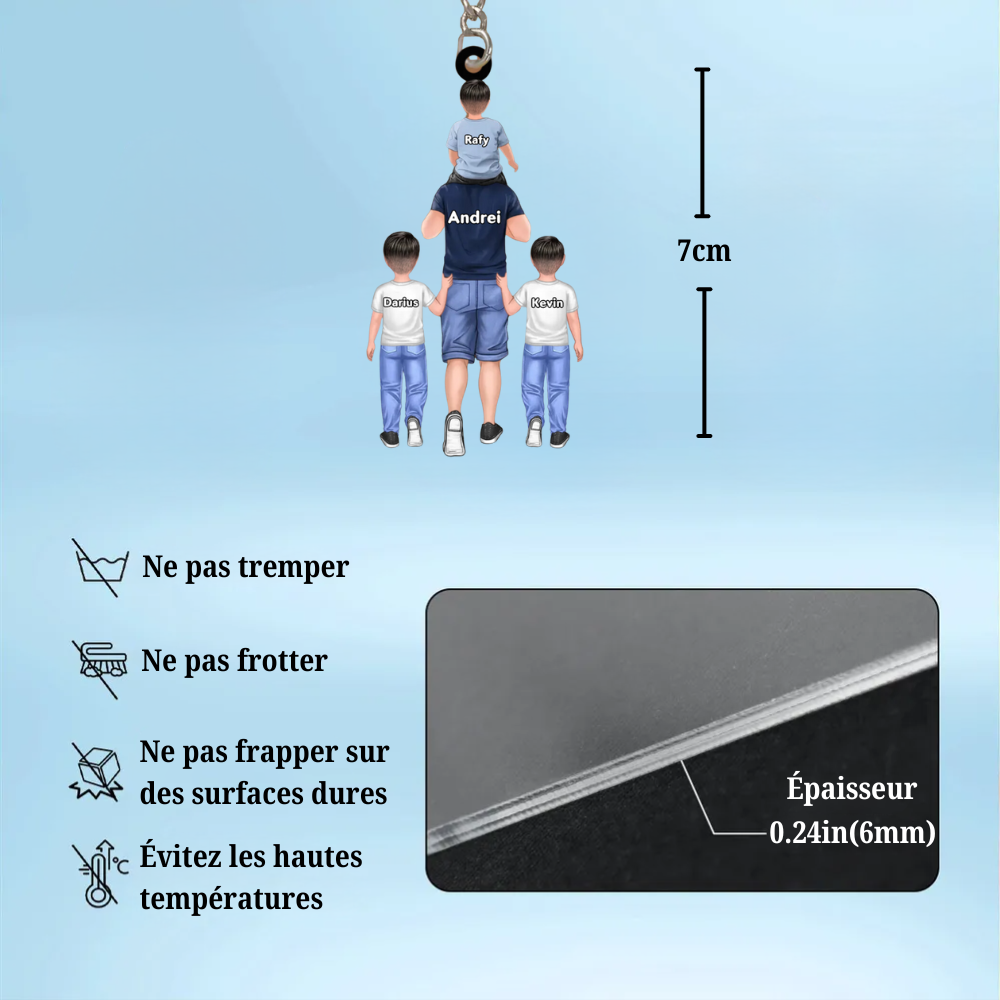 Porte-clés en acrylique papa/maman avec enfants