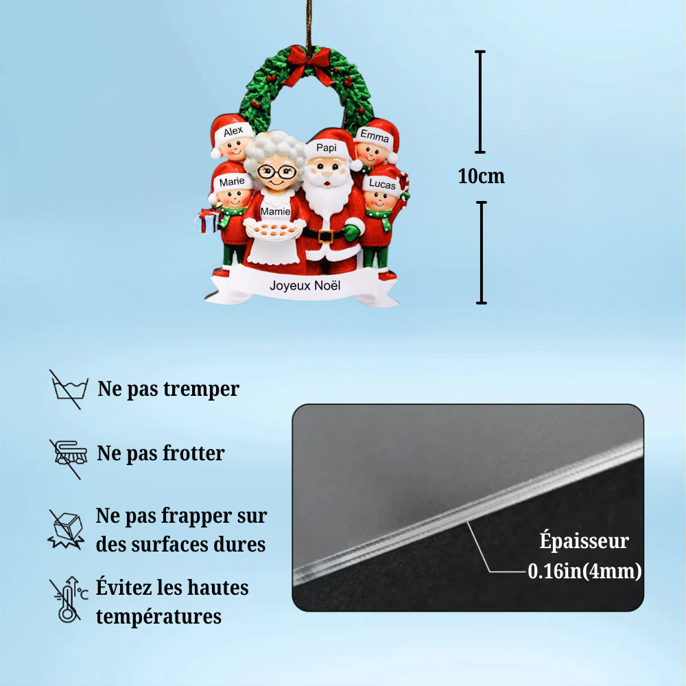 Décoration de Noël personnalisée avec 3- 9 noms Père Noël et Madame Claus En acrylique de haute qualité