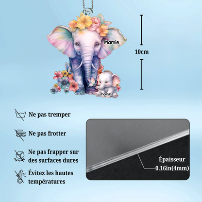 Pendentif personnalisé avec éléphants et prénom