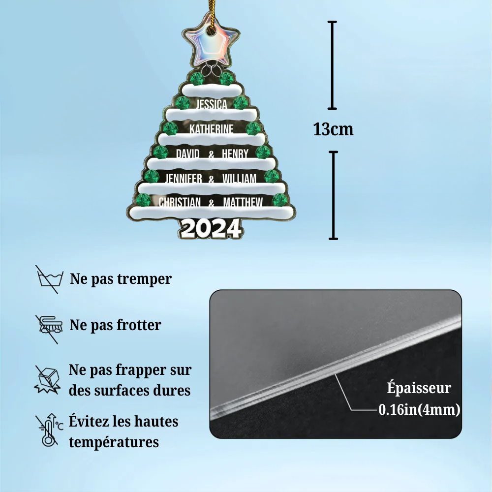 2024 Décorations d'arbre de Noël familiales personnalisées avec 1-10 noms