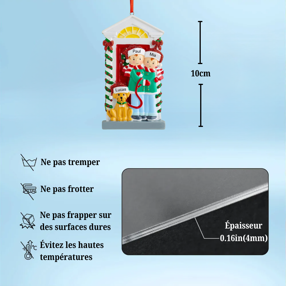Famille avec chien-Décoration de Noël personnalisée avec 3- 6 noms