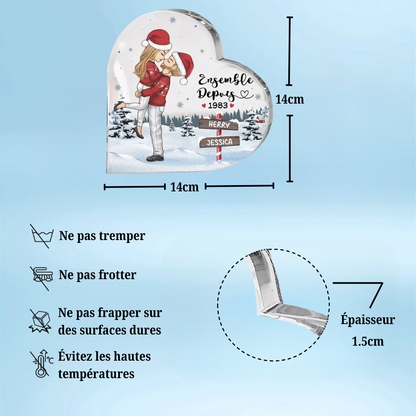 Cadeau de Noël personnalisé pour un couple amoureux – Souvenir en forme de cœur sur pied