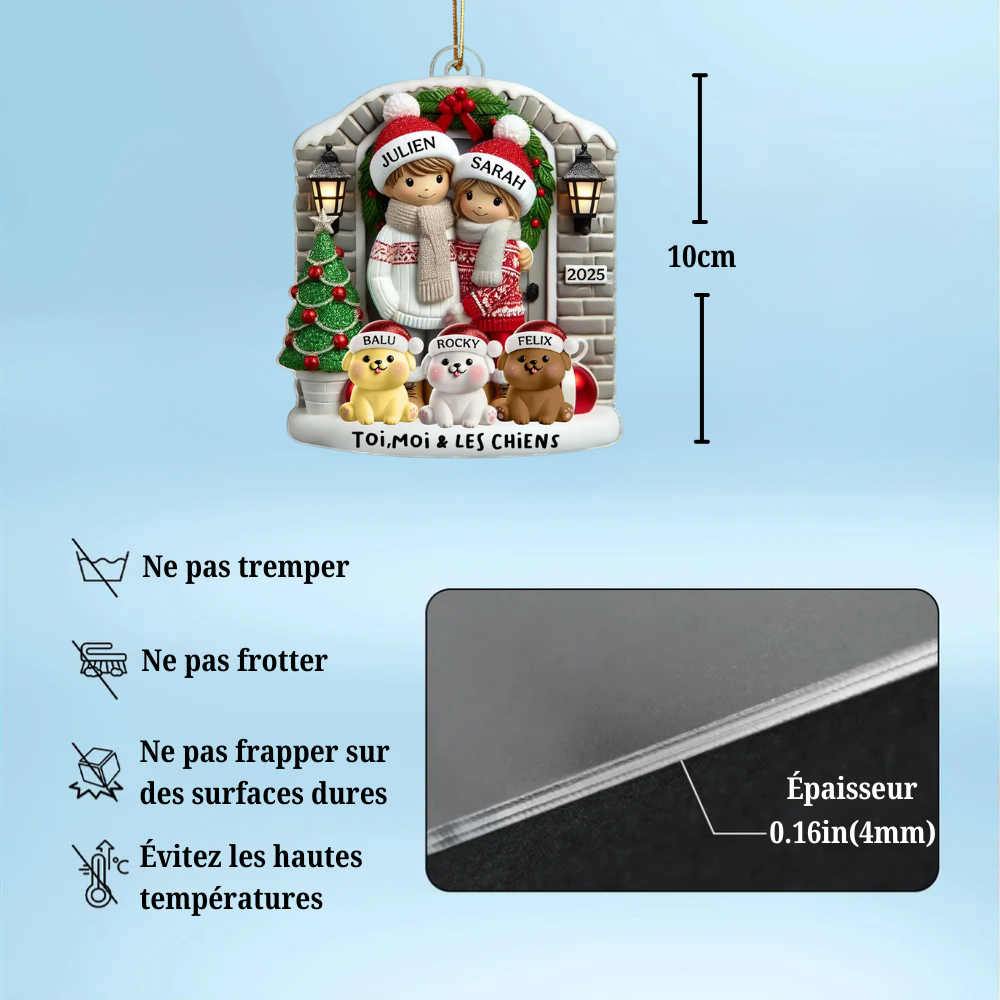 Ornement de Noël personnalisé pour couple avec animal de compagnie en option (chien ou chat)