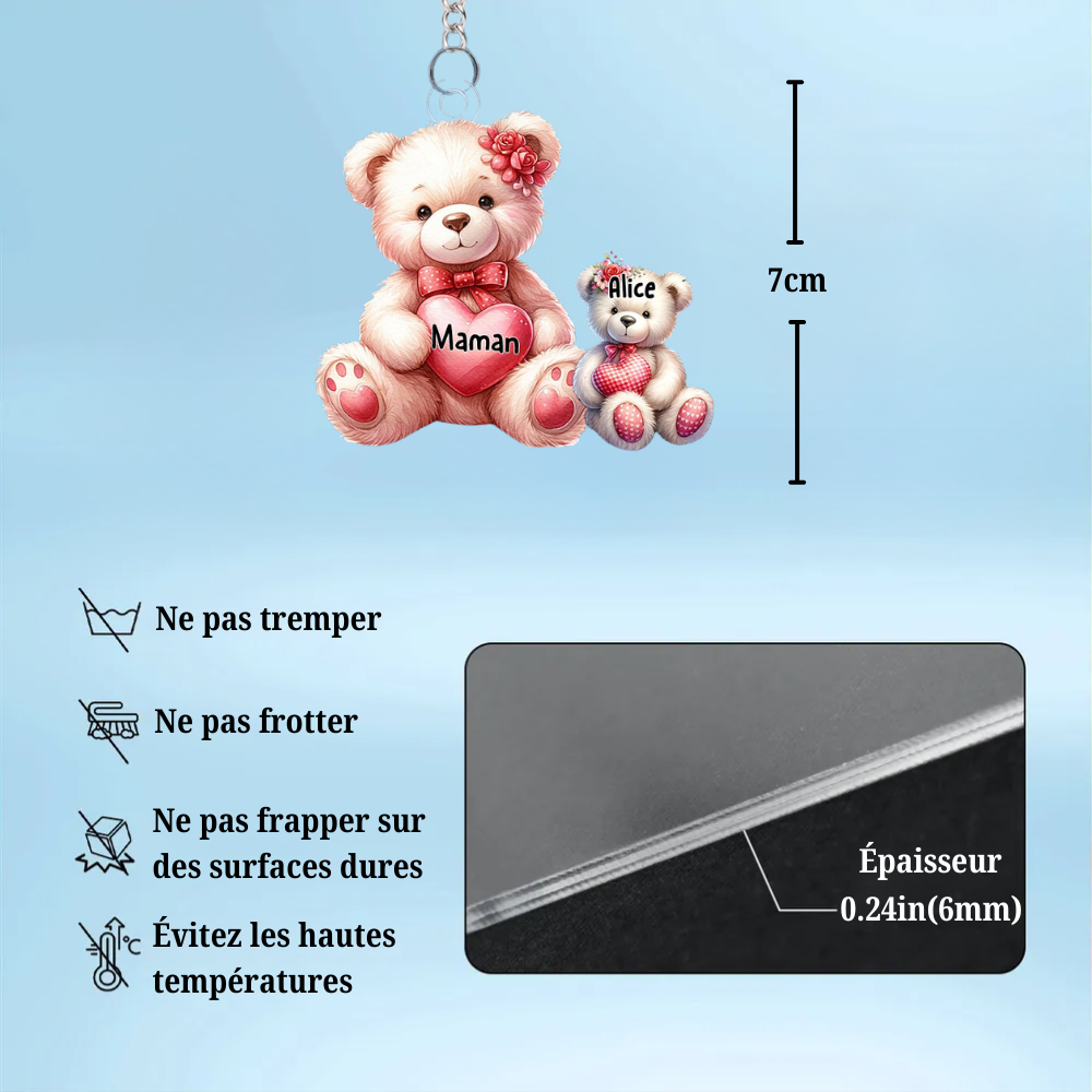 Maman ours et les bébés-Porte-clés acrylique pour maman et grand-mère