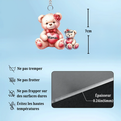Maman ours et les bébés-Porte-clés acrylique pour maman et grand-mère