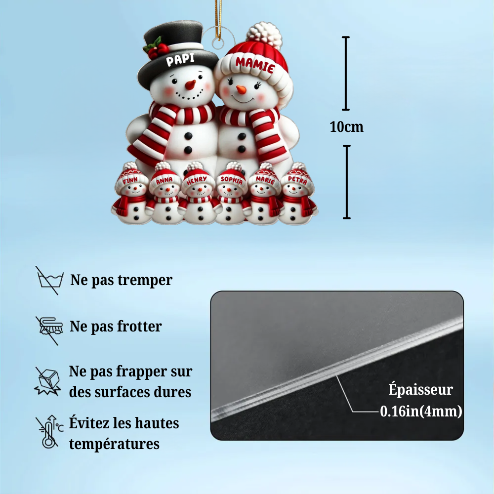 Famille Bonhomme de neige Décoration de Noël - Pendentif acrylique personnalisé