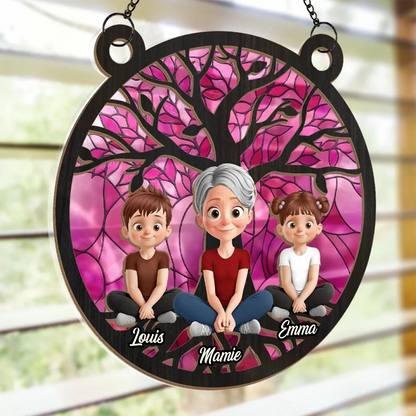 Mamie/Maman et enfants – Attrape-soleil personnalisé avec motif d’arbre