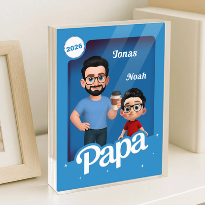 Bloc en acrylique personnalisé avec papa et enfants – Cadeau pour père et grand-père