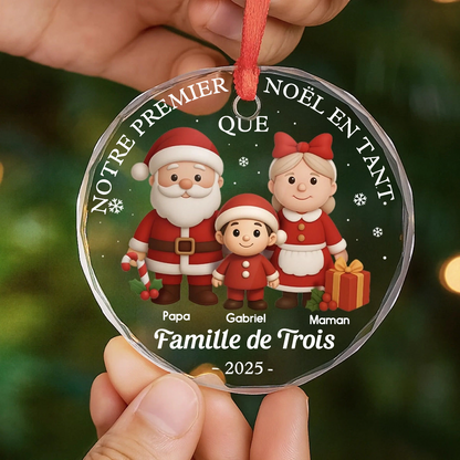Décoration en verre personnalisée « Notre premier Noël en famille à trois »  Décoration de Noël