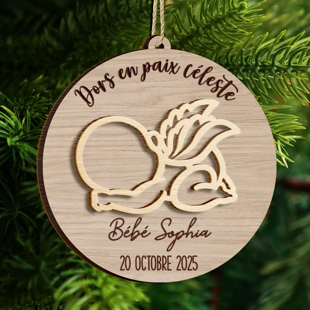 Décoration commémorative en bois personnalisée « Dors en paix céleste » – 2 couches, souvenir pour bébé ange et famille