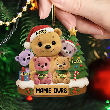 Ornement en acrylique personnalisé – Décoration de sapin avec motif d’ours, cadeau pour grand-mère