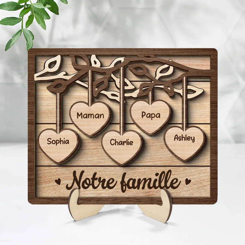 Arbre de famille – Plaque en bois personnalisée avec 2 à 13 prénoms, cadeau pour la famille