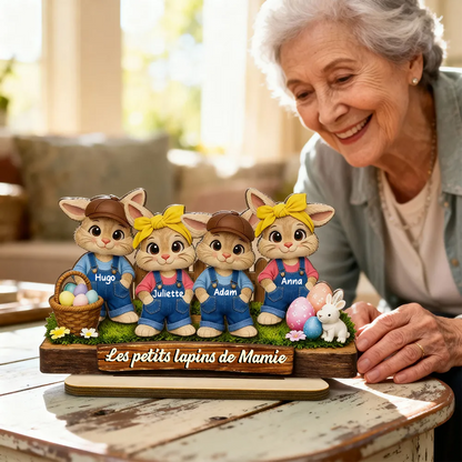 Lapins de Pâques pour mamie – Décoration en bois personnalisé avec petits lapins