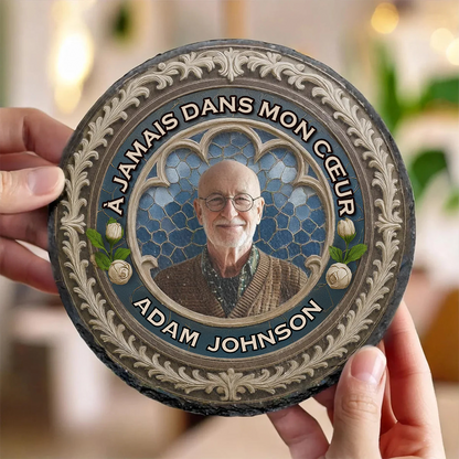 Plaque en ardoise personnalisée avec photo, texte et prénom – Cadeau de deuil