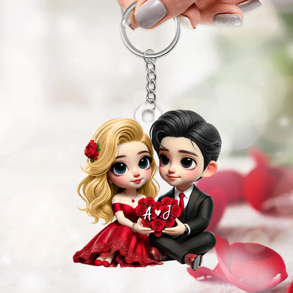 Couple avec cœur – Porte-clés en acrylique personnalisé, cadeau pour couple