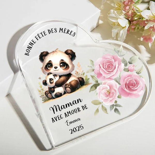 Cœur en acrylique personnalisé avec motif animal – Cadeau pour la Fête des Mères