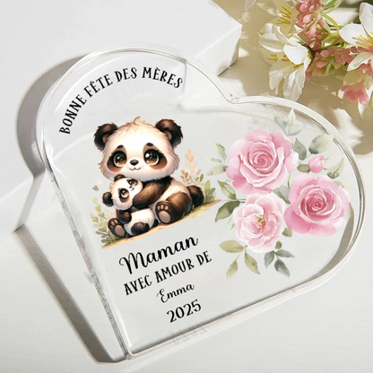Cœur en acrylique personnalisé avec motif animal – Cadeau pour la Fête des Mères