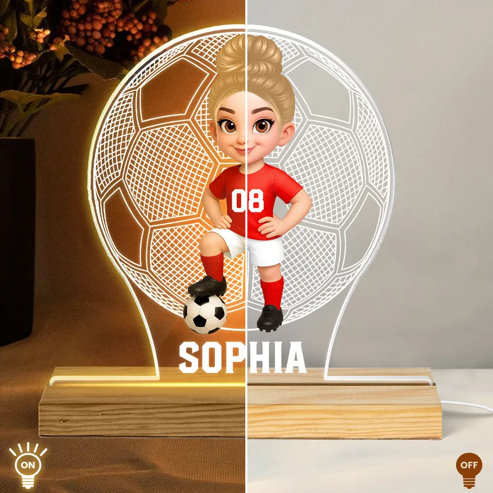 Enfant footballeur – Veilleuse LED personnalisée avec figurine et prénom – Cadeau pour fille et garçon