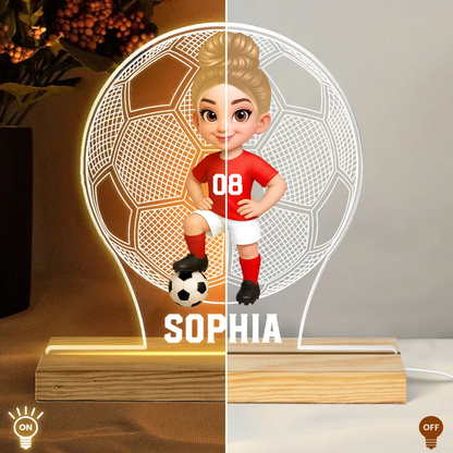Enfant footballeur – Veilleuse LED personnalisée avec figurine et prénom – Cadeau pour fille et garçon