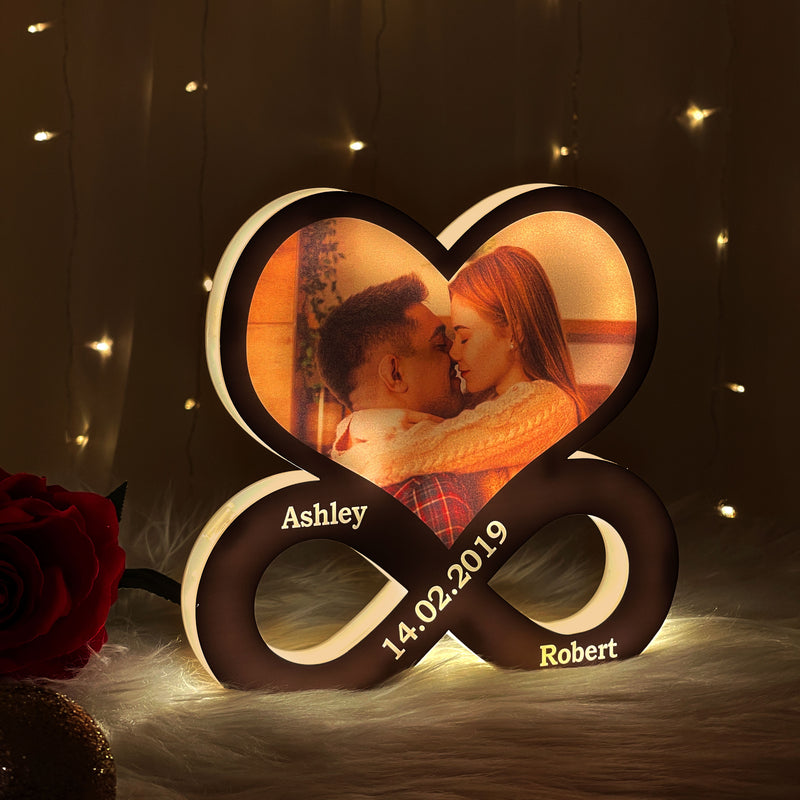 Amour infini - Boîte lumineuse personnalisée avec photo et nom Cadeau pour couple