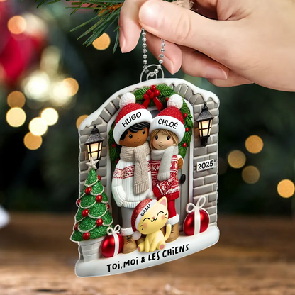 Ornement de Noël personnalisé pour couple avec animal de compagnie en option (chien ou chat)