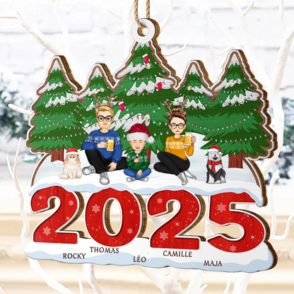 Noël en Famille Orement en Bois Personnalisée 2025 avec Chien et Chat